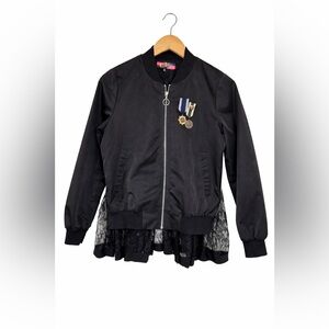 IDDIO Black Lace Peplum Bomber Jacket Size 2